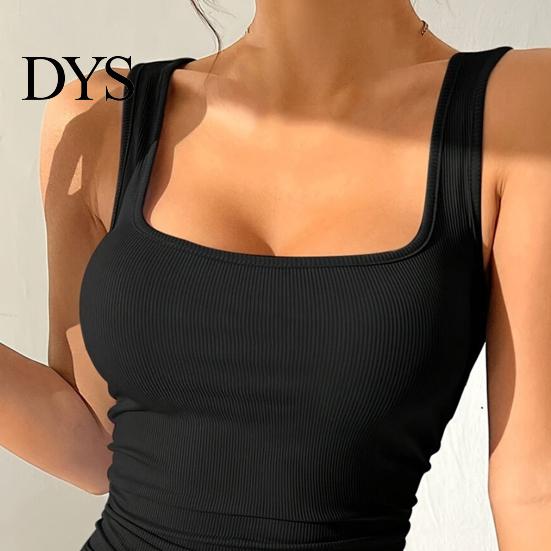 Summer Women Clothing Mini Dress Pleated Sleeveless Sheath Slim Fit Square Neck Thread Pure Color Elastic Vest for Club Beach Parties