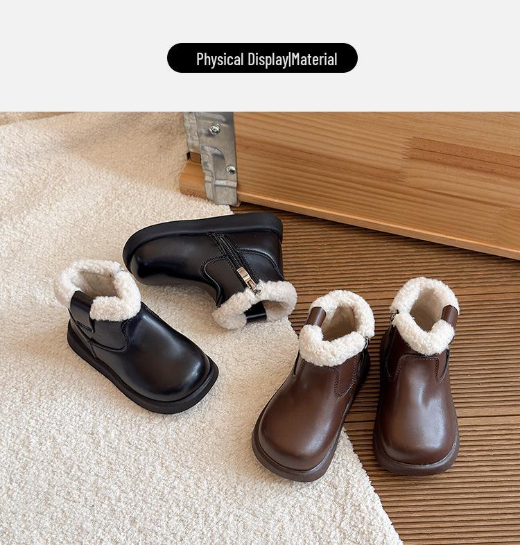 2025 Winter Fleece-Lined Girls' Leather Boots - Soft Sole Princess Martin Boots for Children
