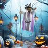 6 FT Halloweenská létající čarodějnice dekorace Hlasem aktivovaná animatronická čarodějnice na koštěti se svítícíma očima pro zahradu dvůr trávník venkovní vnitřní dekorace