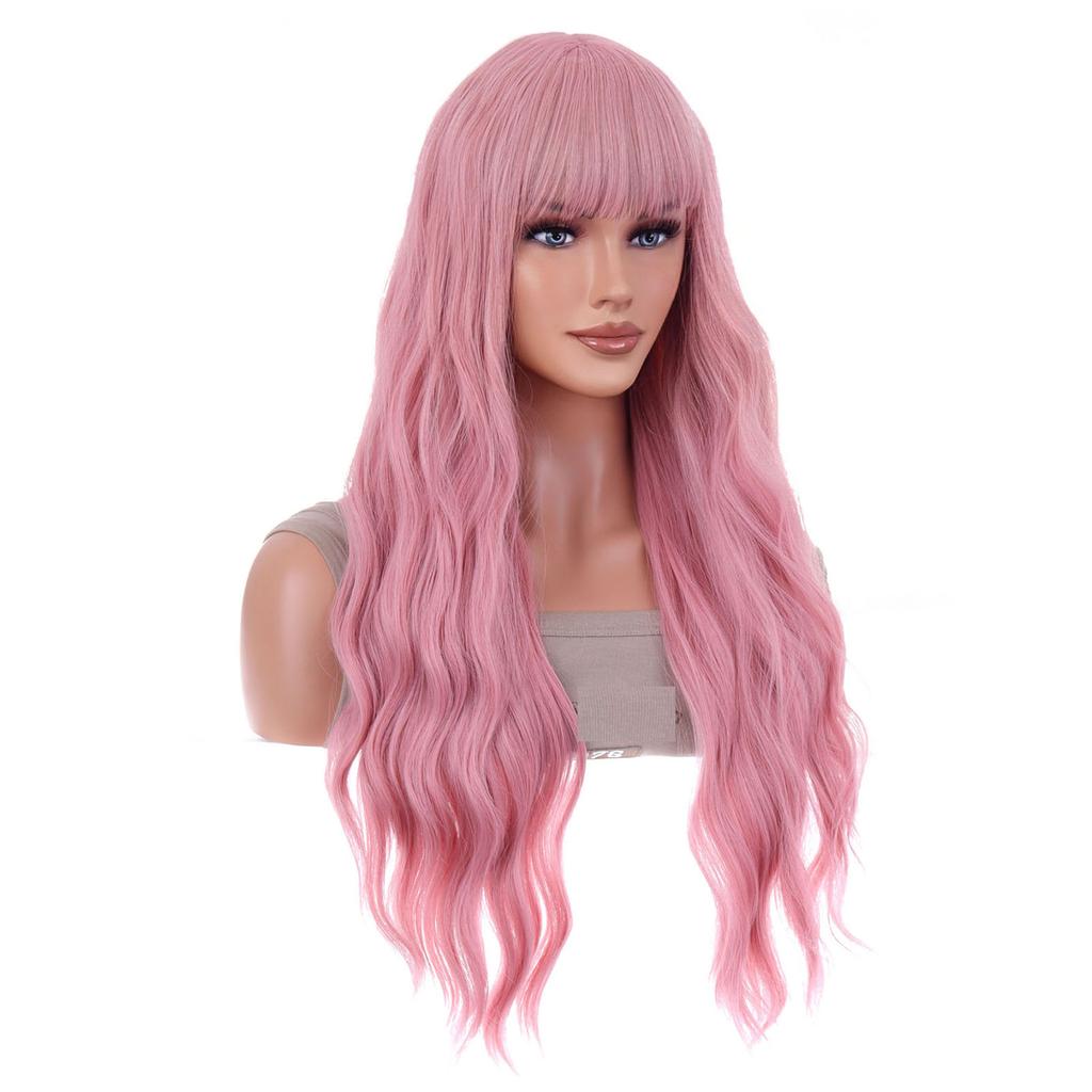26 Inch Long Curly Full Wigs Heat Resistant Bangs Full Wigs for Photography Stage Movie Hair