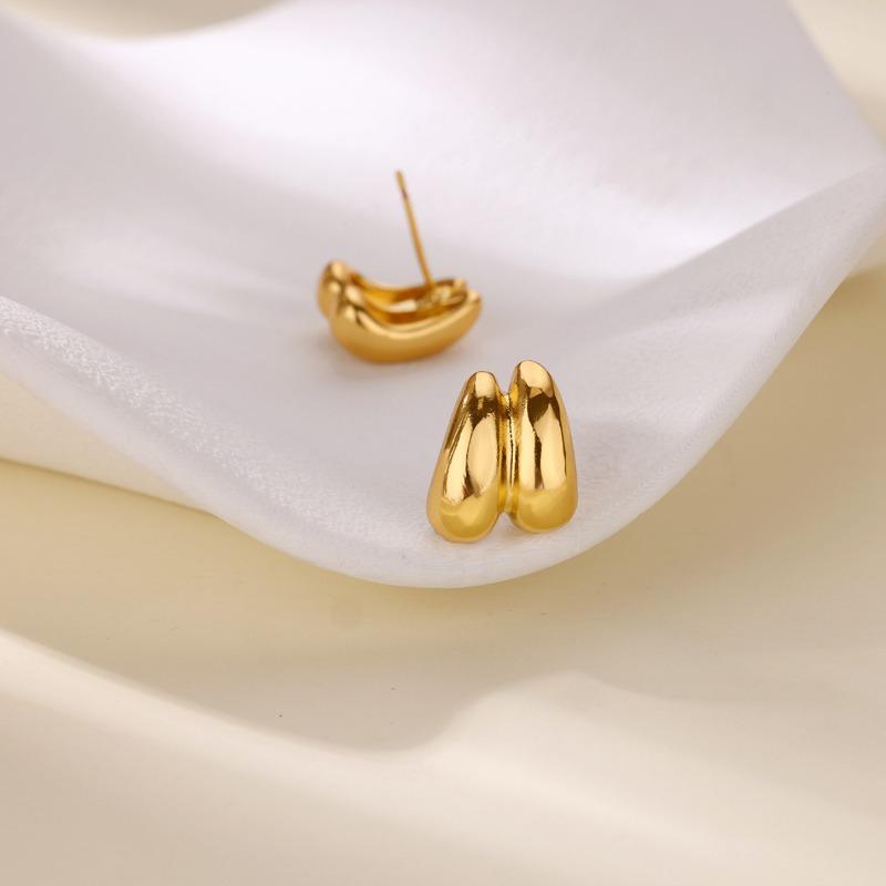 Design Glossy Metal Texture Double Melon Seed Buckle Earrings Personality Light Luxury Versatile Line Ear Jewelry Women's Hot Sale