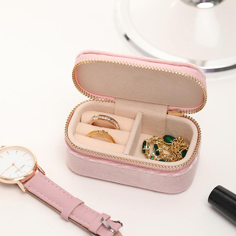 1 STÜCK Mini Samt Ringbox Einlagig Ohrringe Halskette Organizer Schmuck Aufbewahrungskoffer Bonbonfarbe Reißverschlusstasche Reise Tragbar