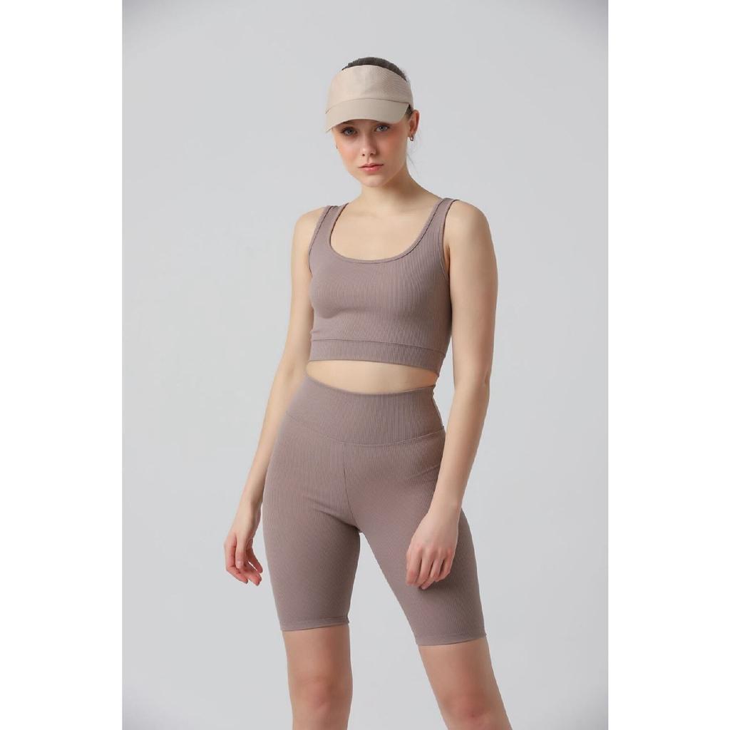 Soutien-gorge de sport côtelé noir confortable et flexible - Ensemble de collants de motard