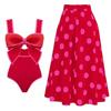 Südostasiatischer Retro-Jumpsuit mit Schleife: Bauchbedeckender, Schlankmachender Badeanzug mit Rock-Stil für den Strand.