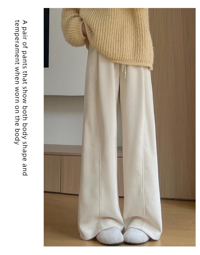 Women's High-Waisted Gray Corduroy Wide-Leg Pants - Autumn/Winter Plus Velvet Thickened Long-Leg Sports Sweatpants