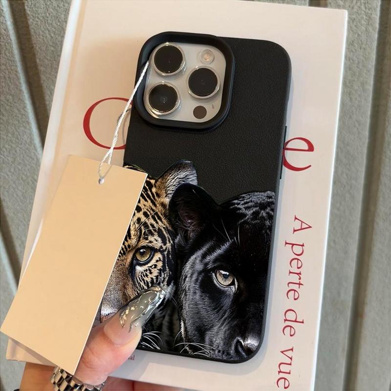 

Leopard Black Panther Half Face Pattern Design Protective Cover for iPhone 17 16 15 14 13 12 11 16E Series Pro Max Plus iphone 11