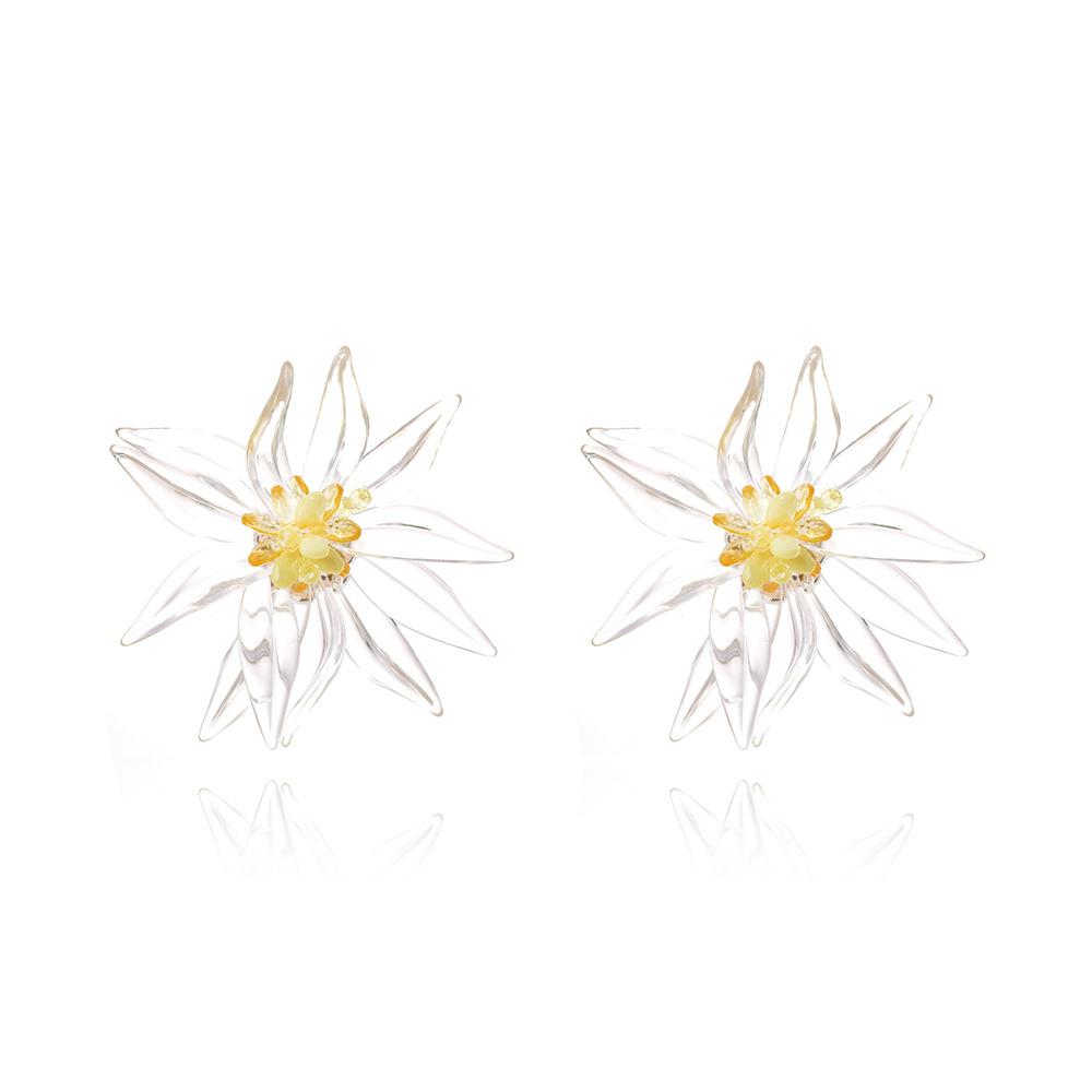 

Fashion Transparent Resin Beaded Flower Stud Earrings ZAA New Women s Exaggerated Simple Daily Zircon Accessories прозрачный