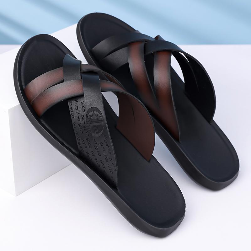 Herren Schwarz Leder Pantoffeln Handgemacht Einfache Flats Sommer Weiß Outdoor Römische Sandalen Offene Zehe Strandschuhe Übergröße
