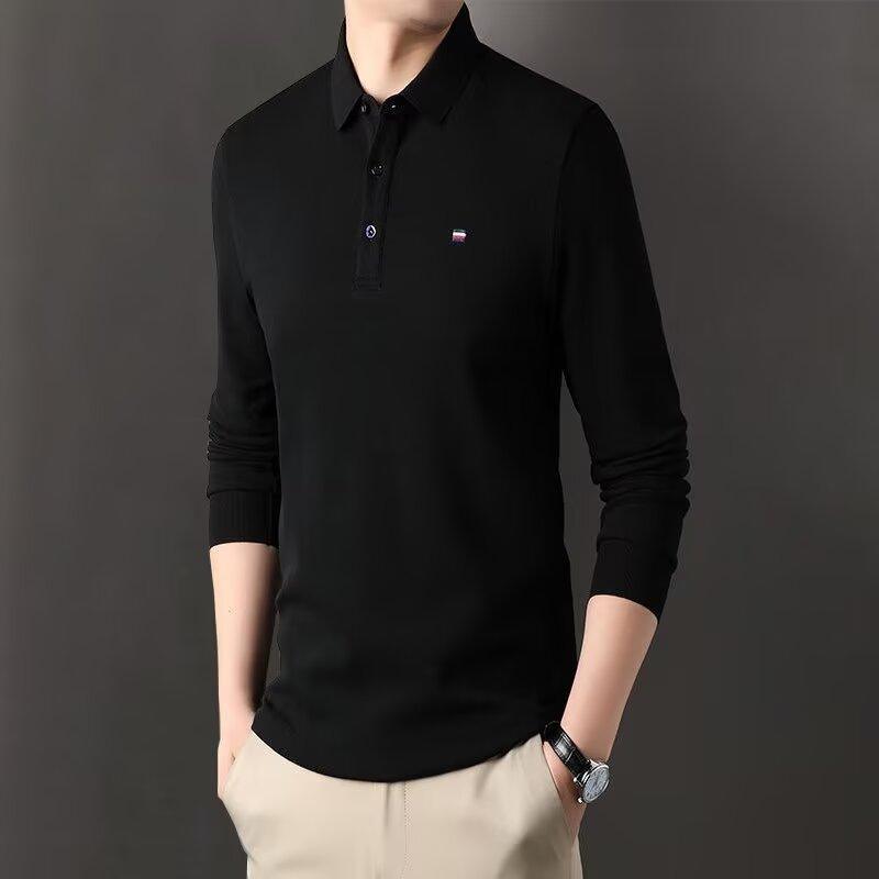 High-End Long Sleeved T-Shirt Men'S Lapel Polo Shirt Business Spring And Autumn New Style Middle-Aged Men'S Hoodie Men'S Ba