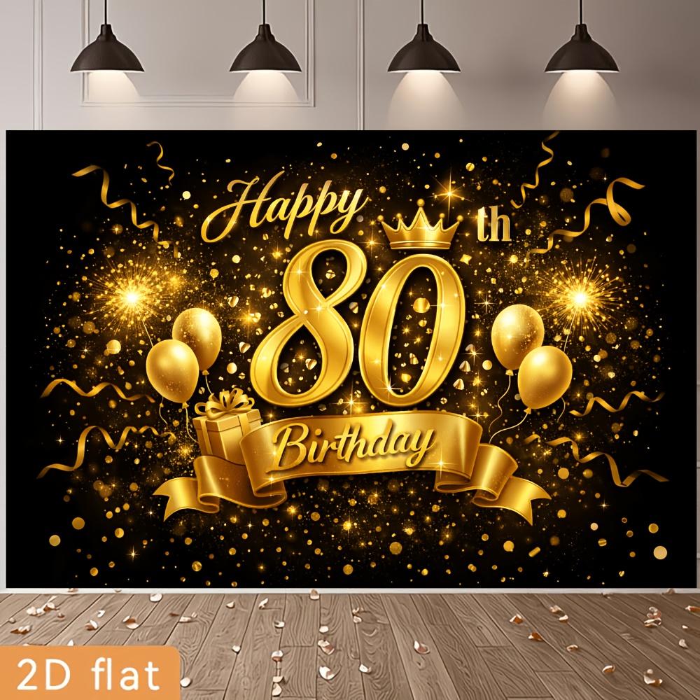 2D plane 1 banner background for an 80th birthday party. Black and gold design for the 80th anniversary. 100x150cm
