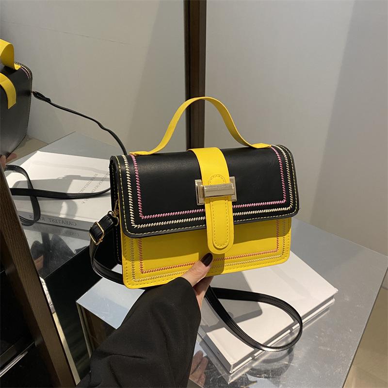 Small Square Bag Contrasting Color Shoulder Messenger Bag Women's Striped Large-capacity Commuter Handbag Women's Bag