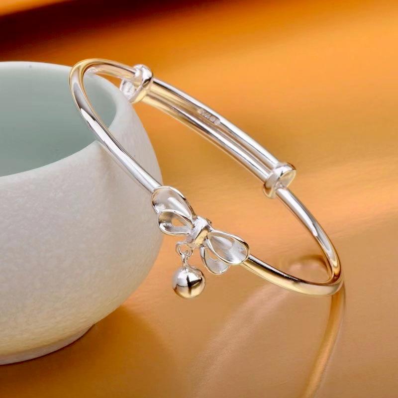 Silver-Plated Bowknot Bell Bracelet - Stylish Gift for Women and Female Students