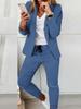 Women's Casual Khaki Suit Set Loose Fit Blazer and Pants with White V-Neck T-Shirt