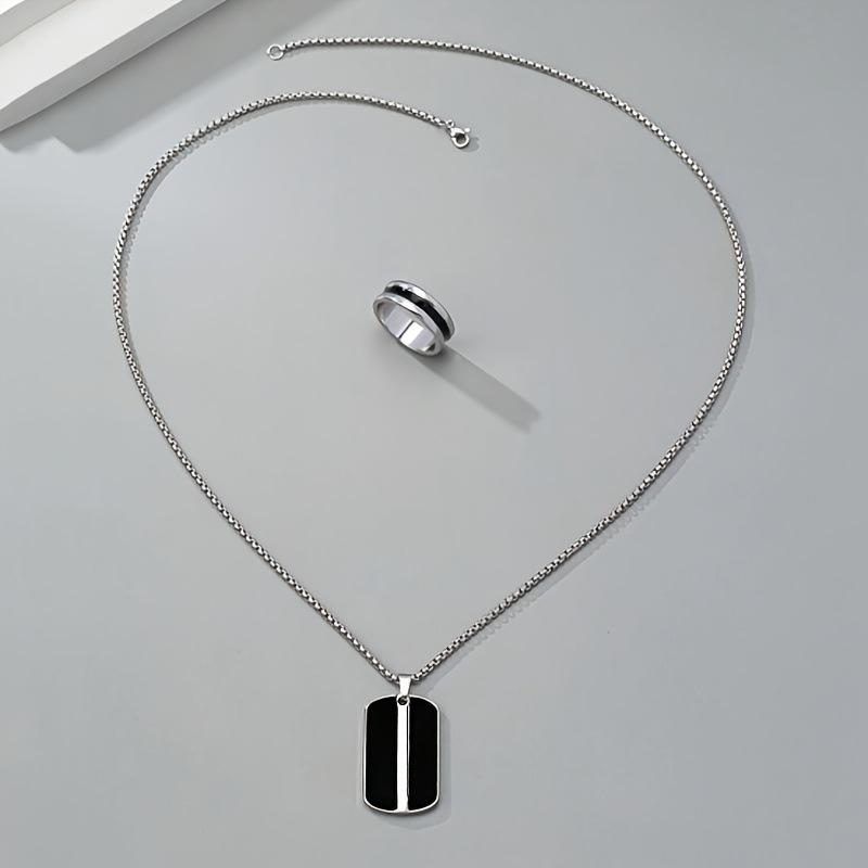 Star of Life Alloy Dog Tag Pendant Necklace - Unisex Military-Style Jewelry In Black