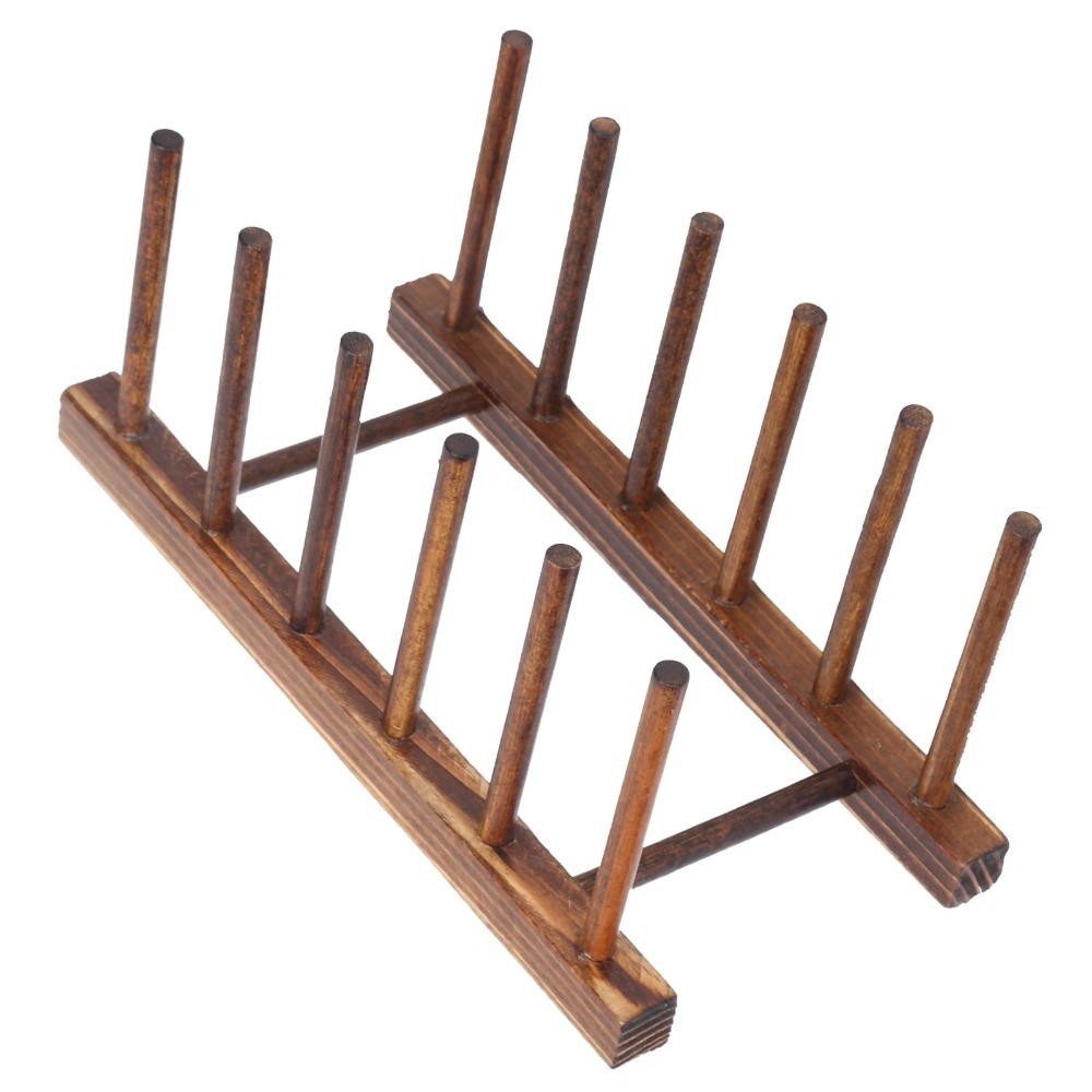 2pcs Collapsible Dish Storage Rack Brown Color Cabinet Organizer Dish Drying Rack For Kitchen Use