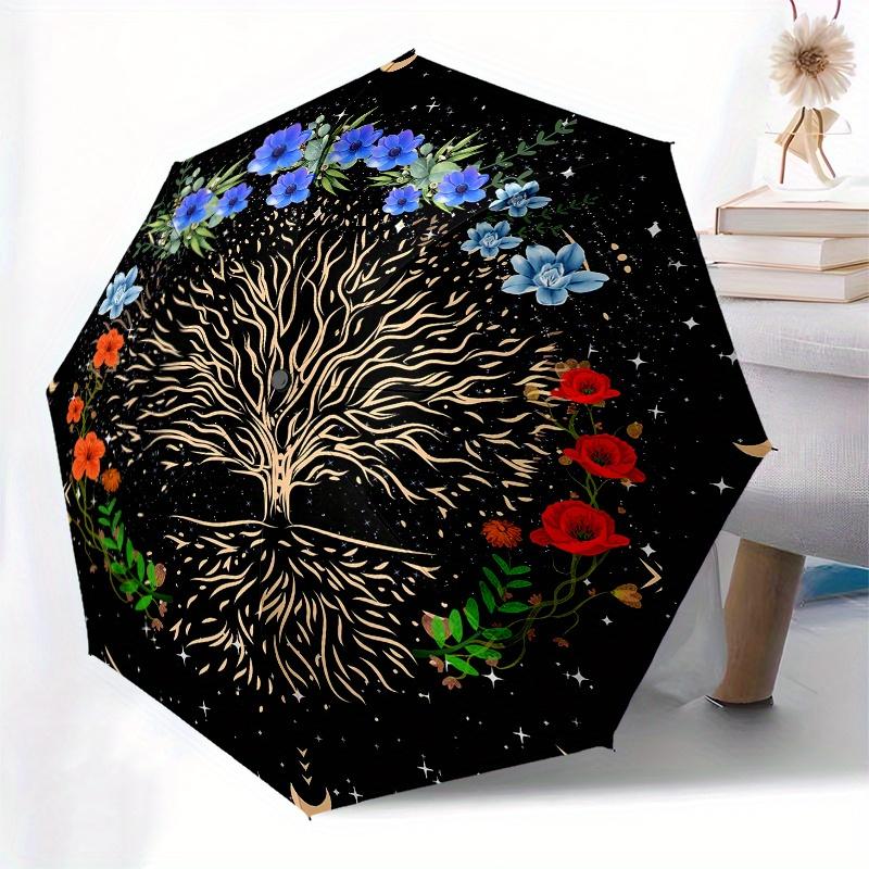 Starry Night Tree of Life Wall Art DecorUmbrella, Portable 3-Fold Compact Umbrella for Men & Women Gift