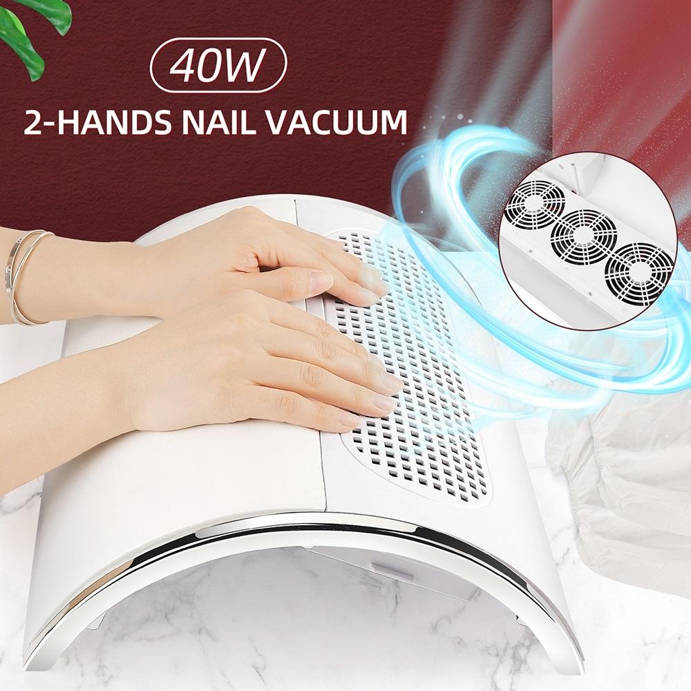 3 Fans Powerful Nail Dust Collector 40W High Suction Professional Nail Dust Extractor 2-Hands Nail Vacuum Cleaner For Manicure