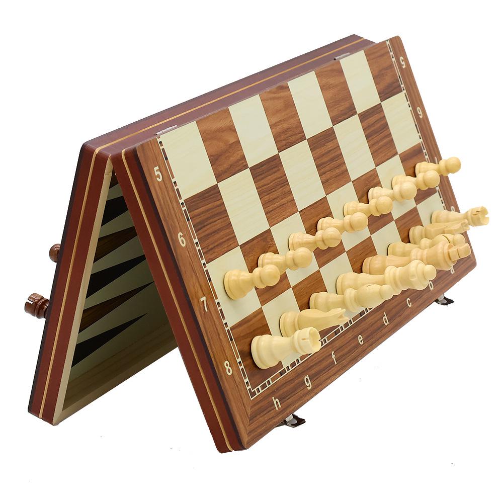 Magnetic Three-in-One Folding Wooden Chess Set for Beginners