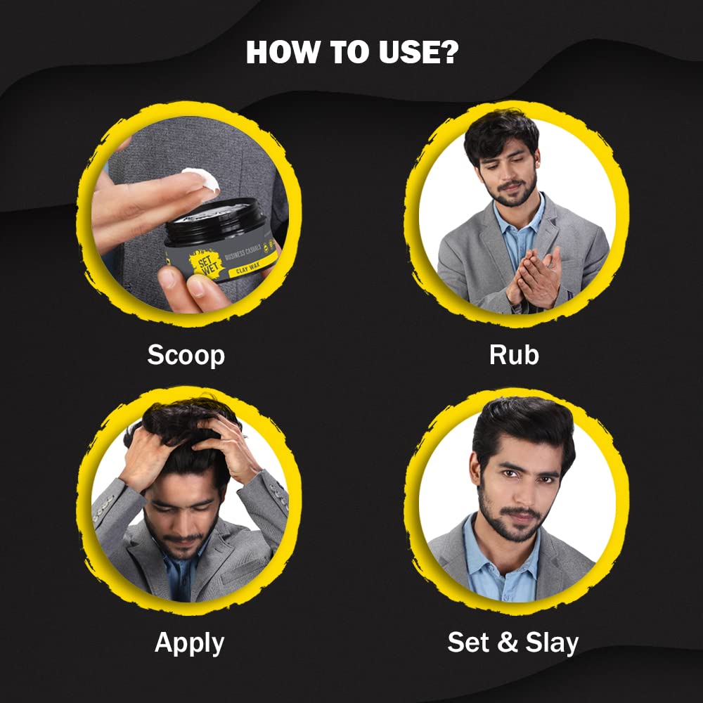 Set Wet Hair Wax For Men Hair Clay 60g Strong Hold Ultra Matte Restylable Easy Wash Off