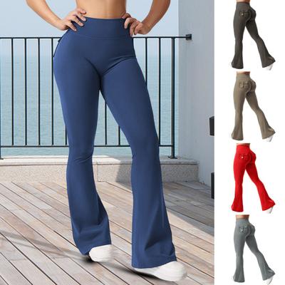 Damen Schlaghosen Slim Fit Elastischer Bund Dehnbar Yogahosen Uni