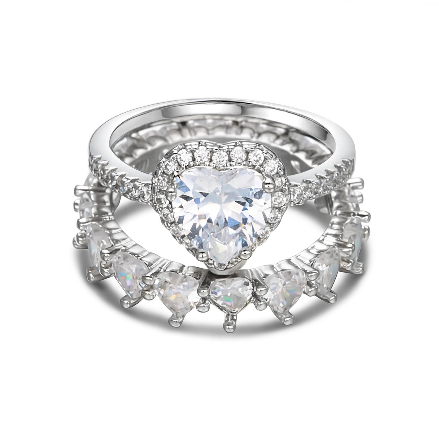 

Trendy Sparkling Love Heart Zircon Rings Set for Women 2pcs Exquisite Silver Color Stackable CZ Rings Bridal Statement Jewelry 6