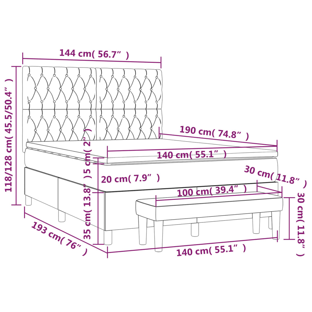Box Spring Bed with Mattress Dark Gray 140x190 cm Fabric