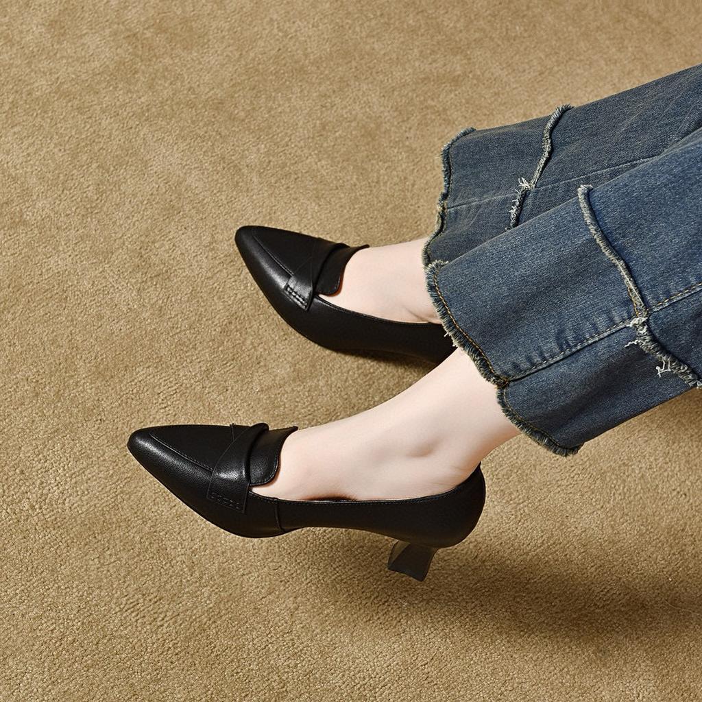 Pointed High Heels Women's Autumn Shallow Mouth Commuter Work Shoes Two Kinds of High Cowhide Women's Single Shoes