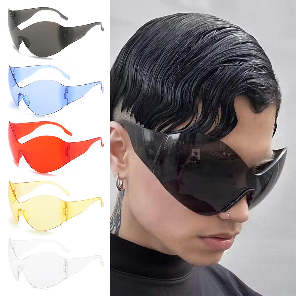Trendy Rimless Uv400 Protection Shades Black Sun Glasses Oversized Futuristic Sunglasses Wrap Around  Sunglasses
