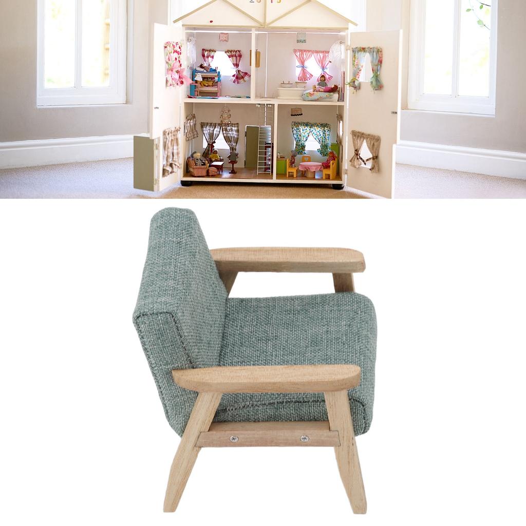 Doll House Sofa 1:12 Doll House Miniature Japanese Style Single Fabric Armchair Sofa Living Room Furniture Decoration Grey Green
