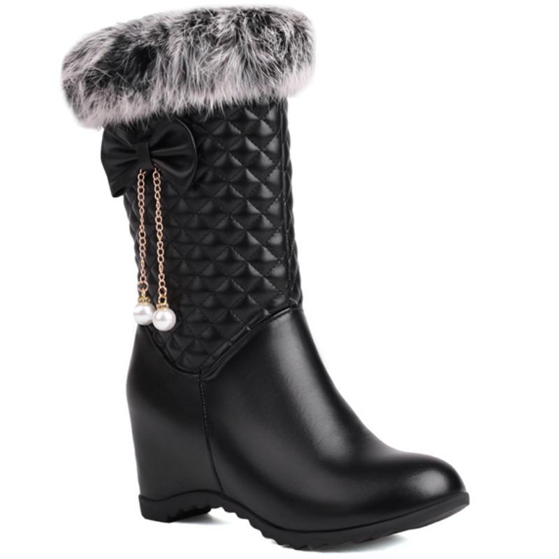 Warme Pelz Damen Hohe Schneestiefel 2024 Plüsch Winterschuhe Wasserdicht Mode Höhenvergrößernde Keil Kniehohe Stiefel Große Größe