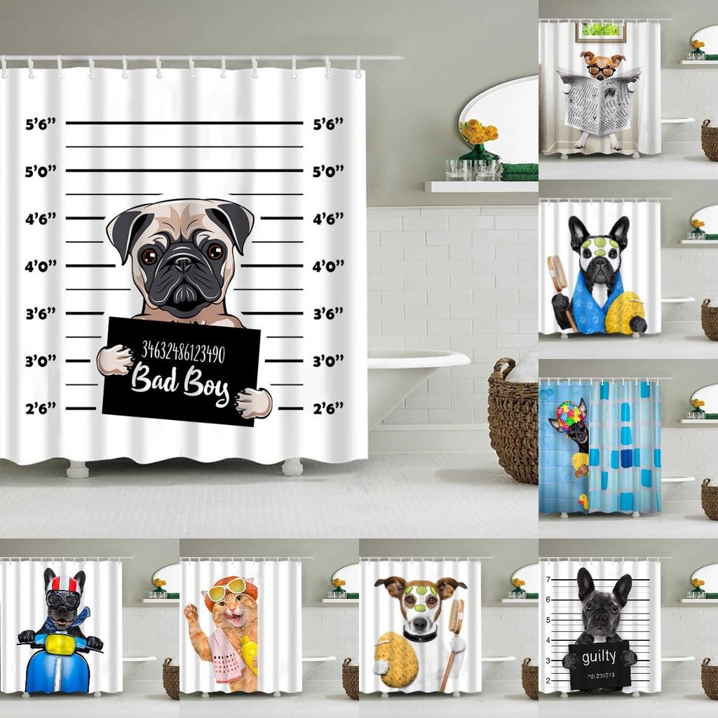 Niedlicher Tier-Duschvorhang für Hunde und Katzen Wasserdicht und Langlebig