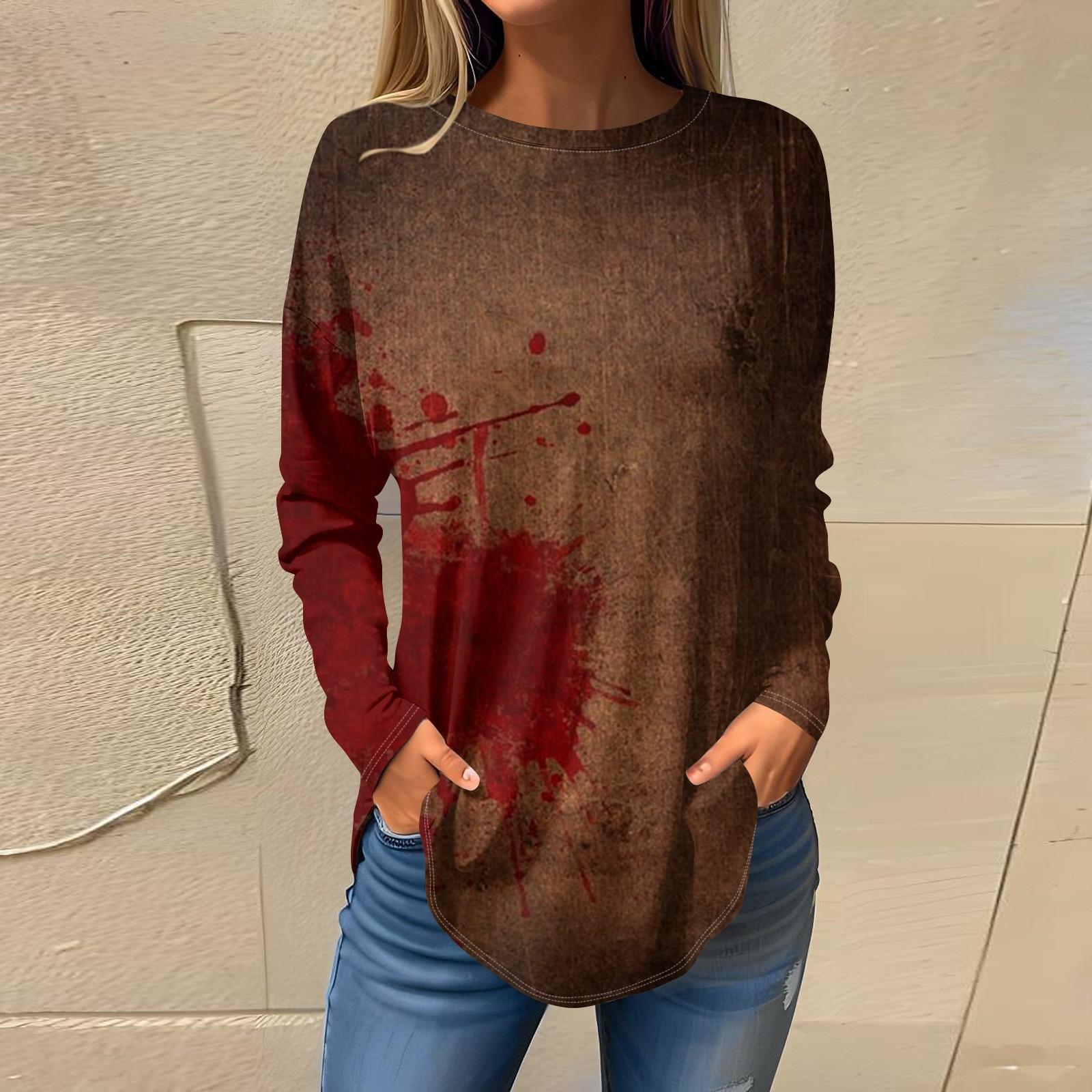 Женская свободная футболка с длинным рукавом с круглым вырезом и принтом — фото 3