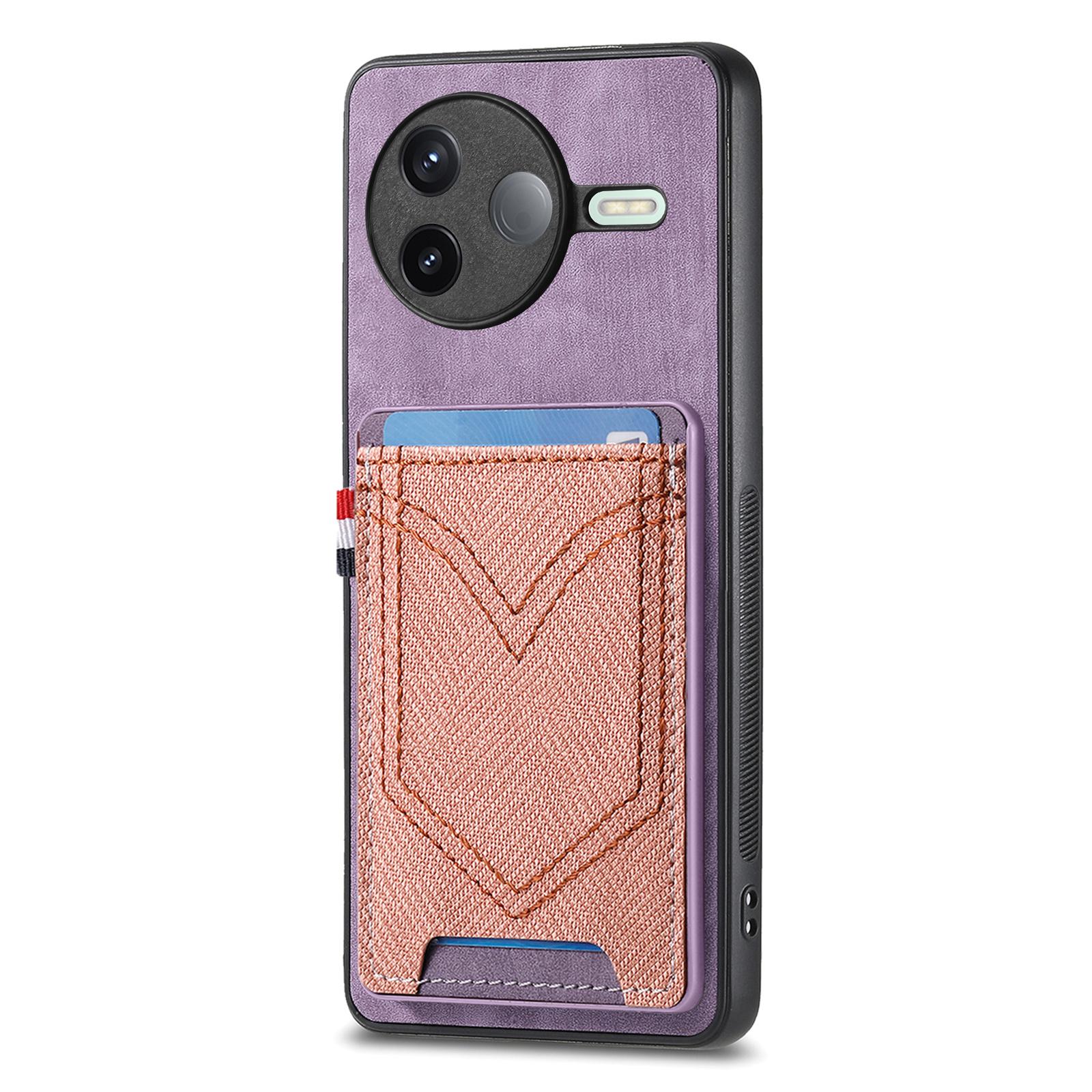 

For Xiaomi Poco F7 Pro 5G/Xiaomi Redmi K80 5G Phone Case Retro Jean Cloth Texture Leather Back Cover with Card Holder Purple