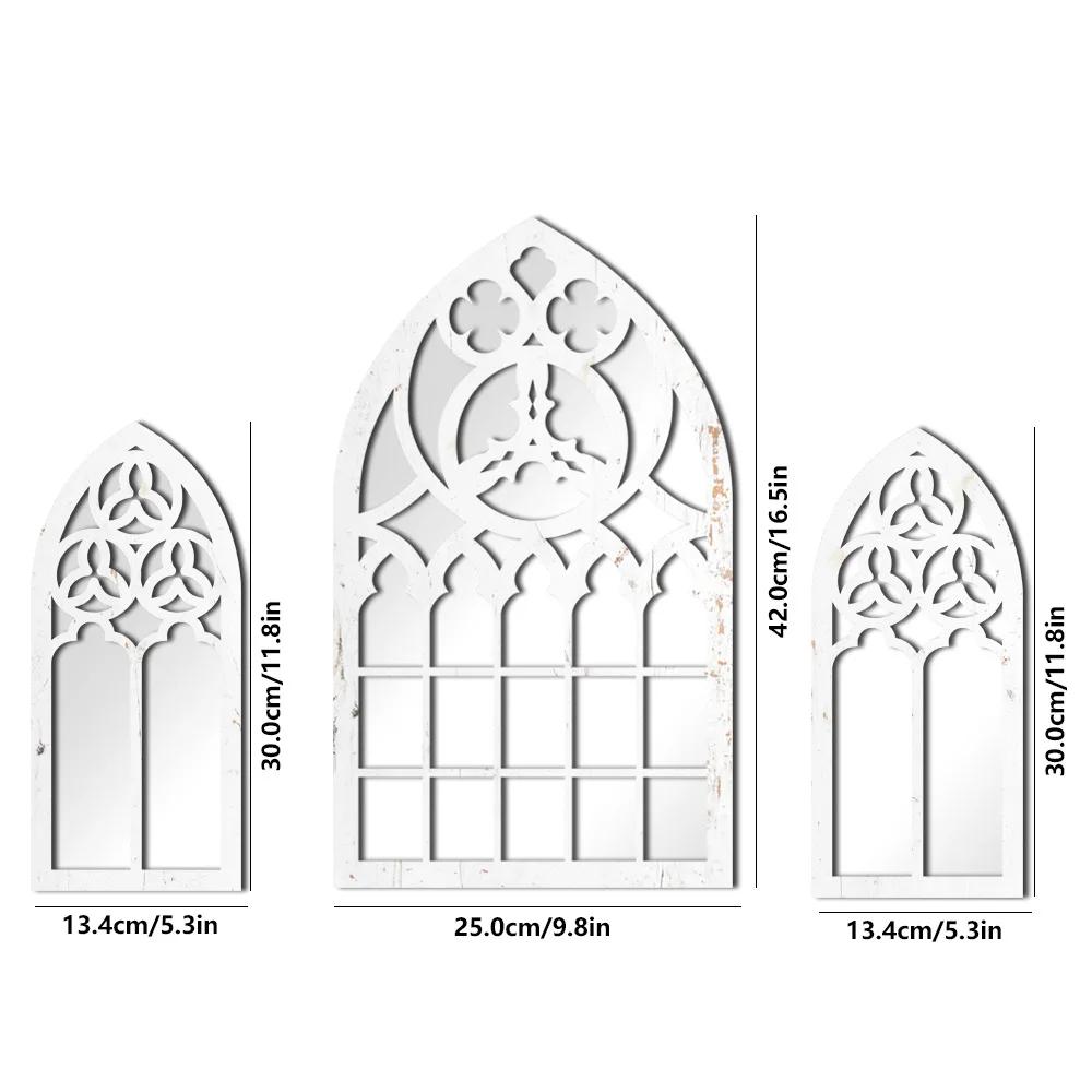 1/3Pcs Gothic Mirrors Wall Decor Spooky Gothic Arched Wall Mirrors Vintage Cathedral Arch Frame Mirror Decorative Goth Mirror