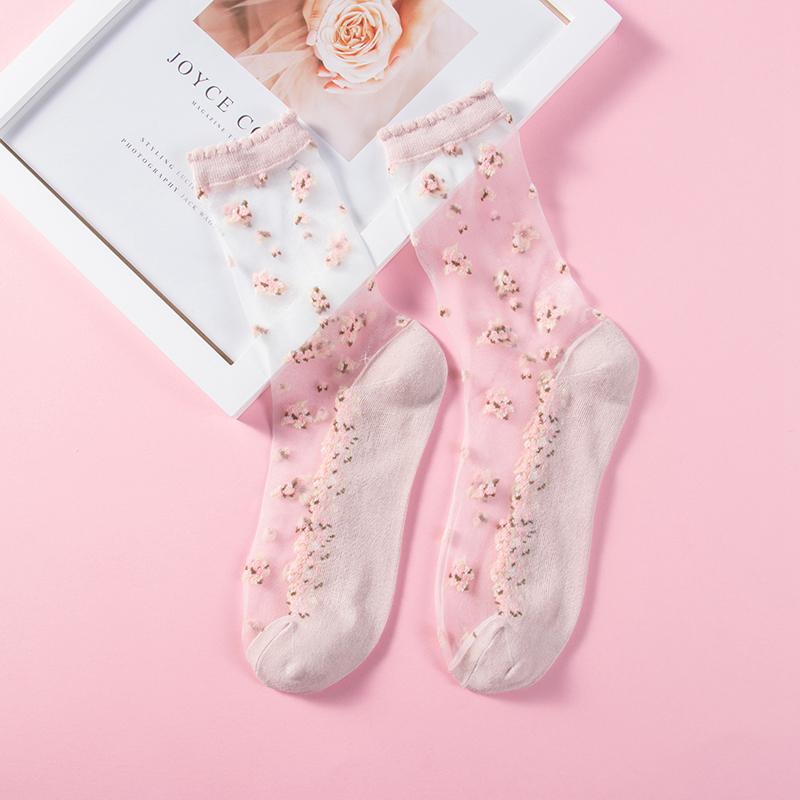 Ultra-thin Transparent Crystal Silk Socks Women Fashion Summer Harajuku Crew Socks Elastic Long Socks