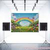 2D Fairy Tale Garden Backdrop, Sparkling Rainbow with Flowers and Butterflies Background for Nursery & Kids Photos