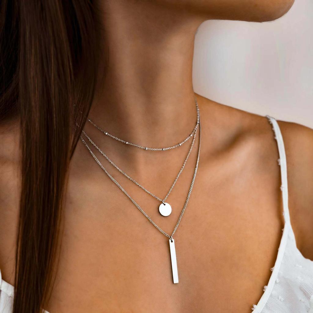 Boho Gold Color Multi-Layer Round Piece Long Necklace for Women Vintage Geometric Metal Round Bead Tassel Necklace Jewelry Gifts