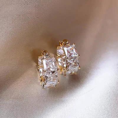 Princess Cut White CZ Zircon Hoop Earrings for Women Luxury Gold Color Circle Earrings Casual Party Jewelry Gift