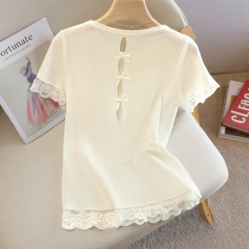 Γυναικείο Πλεκτό Τοπ με Δαντέλα και Πλέξη Patchwork, Στρογγυλή Λαιμόκοψη