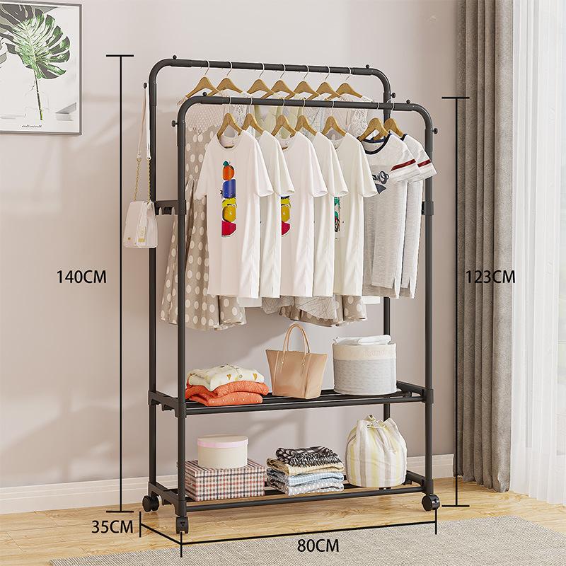 

Clothing Rack with Wheels Double Rails Clothes Rack Rolling Rack for Indoor Bedroom Clothes Racks Max Load 110LBS Shelf on