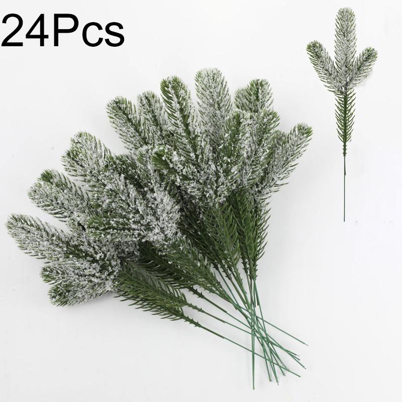 24Pcs Evergreen & Snow-Covered for Christmas Tree For Garland Wreath DIY Floral Arrangements Realistic Artificial Plants