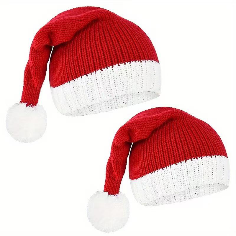 Klassische rote Eltern-Kind Weihnachtsmann Bommel Strickmütze