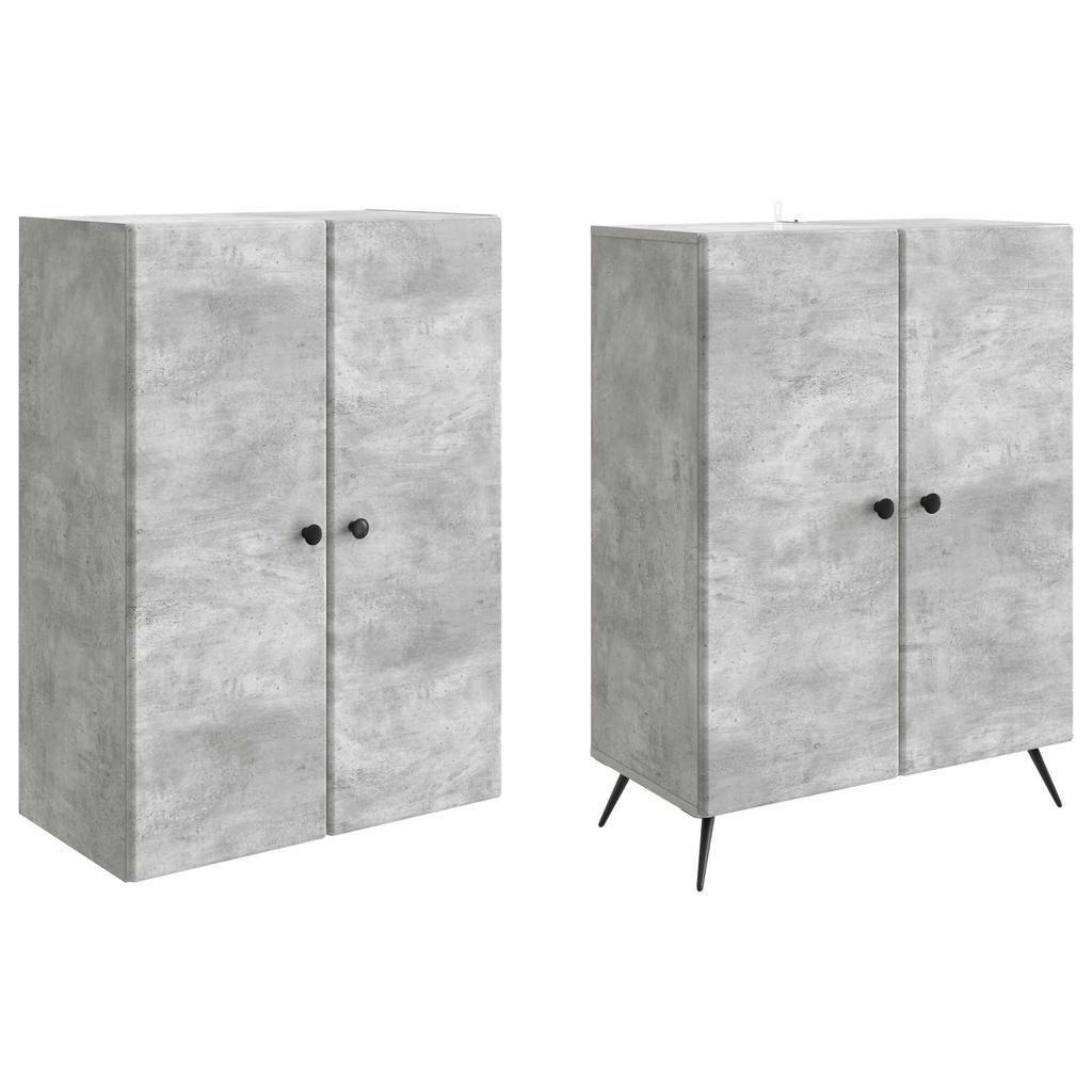 2 Piece Cabinet Set Concrete Grey Wood Based Material