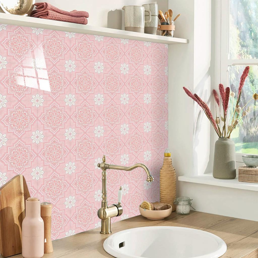 10 Pezzi Adesivi Piastrelle Mandala Boho - Decalcomanie Murali in PVC Lucido Cristallo - Murale Autoadesivo Impermeabile per Pavimento Cucina Bagno Decorazione Casa