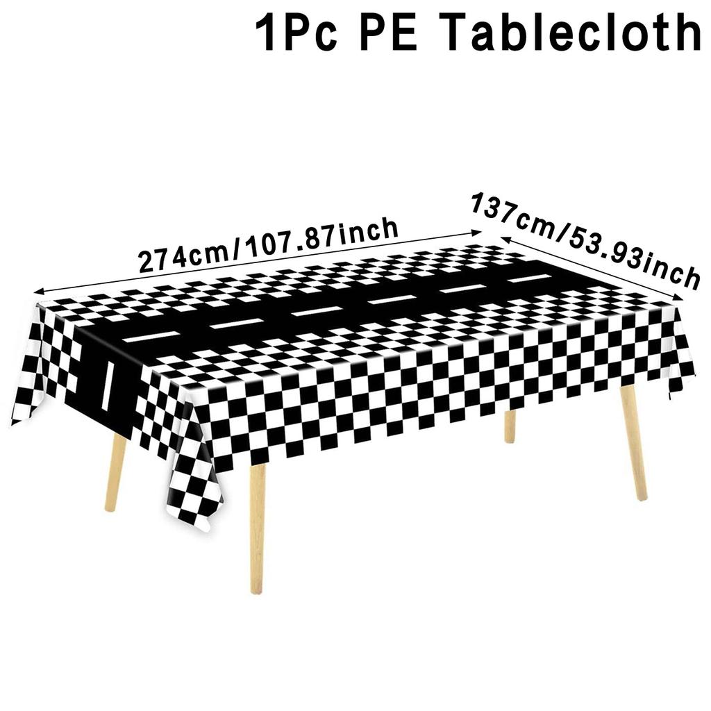 Checkered Race Car Party Black White Checkered Flag Tablecloth Road Tablecloth Racetrack TableCover Racing Birthday Party Decor