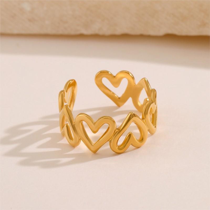 Stainless Steel Hollow Heart Ring For Women Open Adjustable Ring Party Jewelry Festival Gift