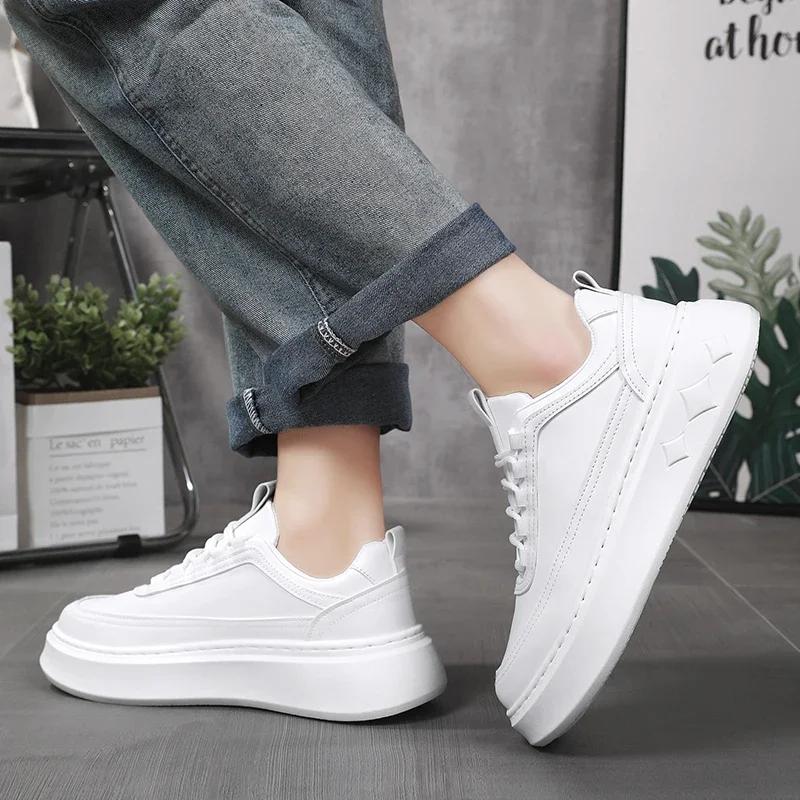 White Men Skateboarding Shoes Outdoor Running Sneakers Platform Casual Shoes Breathable Mens Sports Shoes Light Walking Shoes