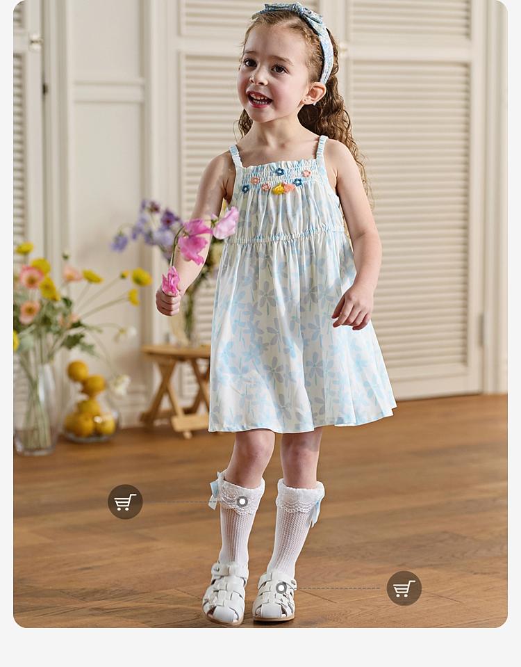 David Bella Girls' Lyocell Dress Summer New Children's Dress Baby Antibacterial Cool Strap Skirt
