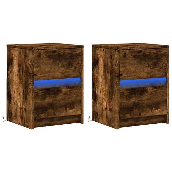 VidaXL Bedside Cabinets and LED Lights 2 Pcs Smoked Oak 852042