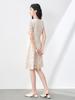 French Sequin Embroidered Lace Dress, Round Neck, Elegant Waist-Gathering, Summer Style for Women.